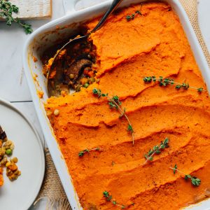 Curried lentils with pumpkin topping