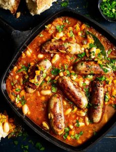 Pork sausage, chicken and bean cassoulet